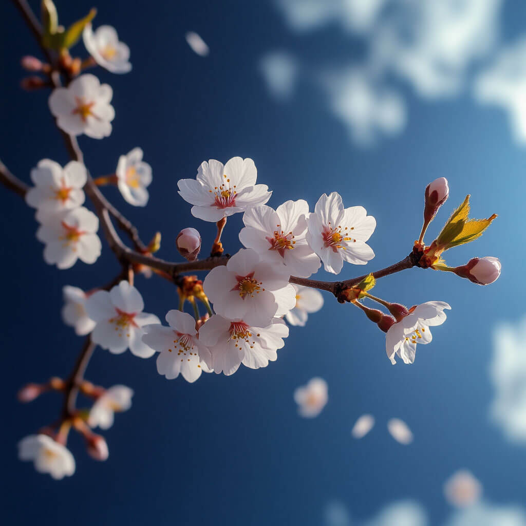 Větev s padajícími listy pod nočním nebem